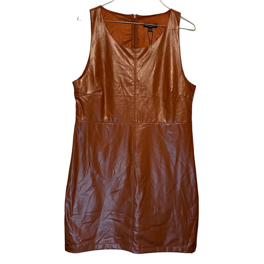 Shinestar Dress Women Large Brown Faux Leather Above Knee Festival Western Date